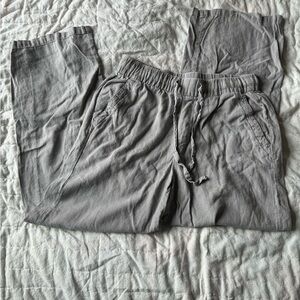 Linen Blend Wide Leg Drawstring Pants Small Gray Old Navy